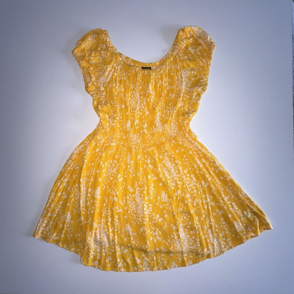 Torrid Bright Yellow Floral Off Shoulder Dress Elastic Smocked Waist Size 1X